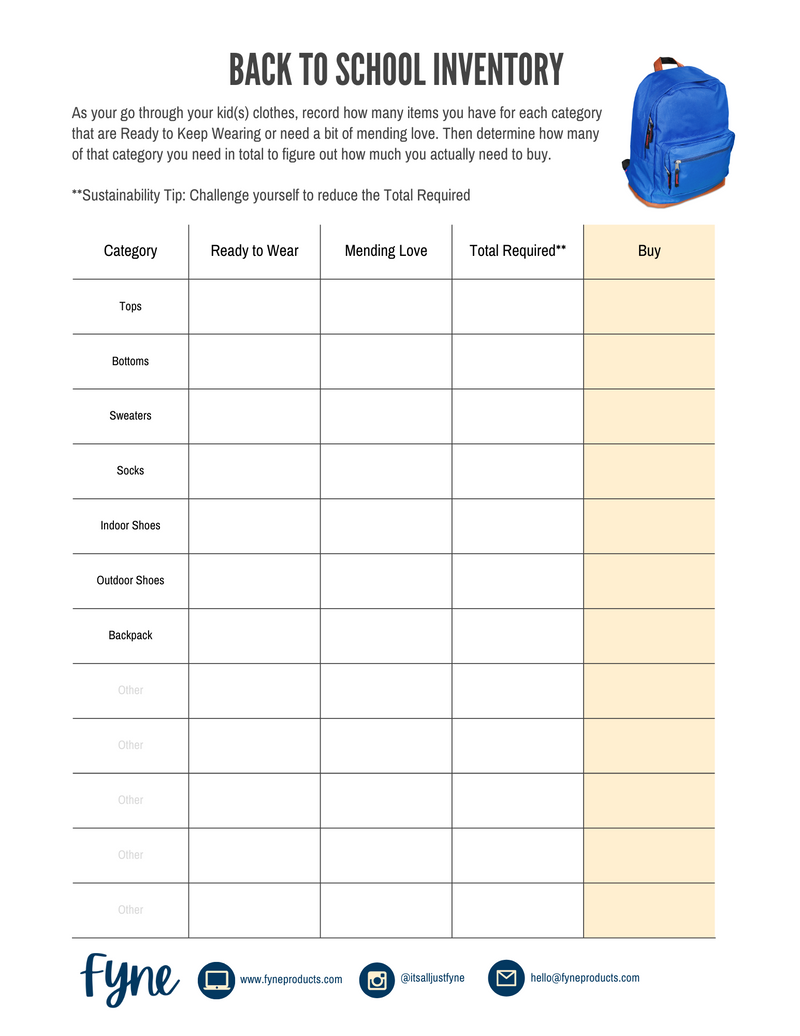 Back to School Inventory Free Download โ Fyne Products